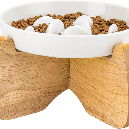 Raised Ceramic Slow Feeder Cat Bowl 6.3" Wide with Stand (1 Pack)