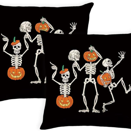 Halloween Pillow Covers 20 X 20 Inch Set of 2 Skeleton Skull Pumpkin Couch Throw Pillow Covers Decorative Pillow Case Cushion Case for Chair Sofa Bedroom Living Room Halloween Home Decor Black
