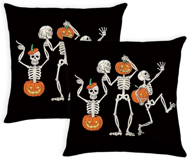 Halloween Pillow Covers 20 X 20 Inch Set of 2 Skeleton Skull Pumpkin Couch Throw Pillow Covers Decorative Pillow Case Cushion Case for Chair Sofa Bedroom Living Room Halloween Home Decor Black