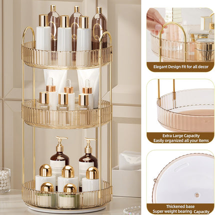 Makeup Organizer for Vanity, 3 Tier 360° Rotating Make up Storage Perfume Organizers for Bathroom Counter, Clear Cosmetic Dresser Lipstick Spinning Holder