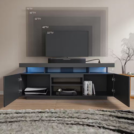 63.78 In. Modern Black TV Stand Fits Tvs up to 70 In. with RGB LED Light Strip and Outlets