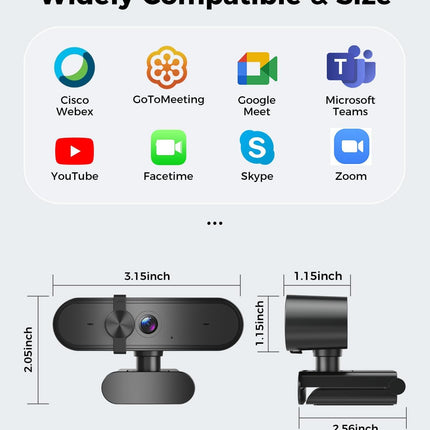 1080P Webcam with Microphone, Privacy Cover for PC, Laptop and Desktop