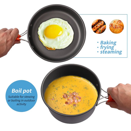 Camping Cookware Set Camping Gear Camp Mess Kit Campfire Utensils Non-Stick Cooking Equipment Lightweight Stackable Pot Pan Bowls with Storage Bag for Outdoor Hiking
