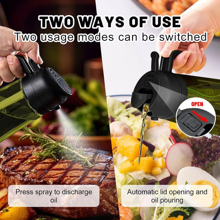 Oil Sprayer for Cooking, 2 in 1 Olive Oil Dispenser Bottle for Kitchen, 16Oz/470Ml Premium Glass Bottle for Air Fryer, Salad, Frying, Bbq,Black