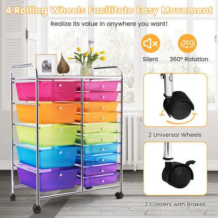15-Drawer Utility Rolling Cart with Drawers Multi-Use Storage