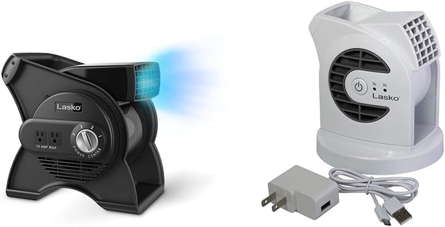 12" 289 CFM Pivoting Utility Fan and Mycool Mini USB Desk Fan with AC Adapter and USB Cable