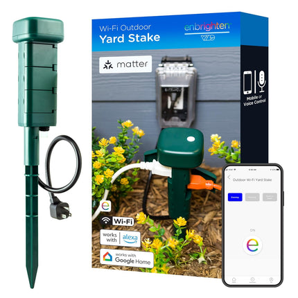 Matter Outdoor Smart Plug Yard Stake, 6 Grounded Outlets, Green
