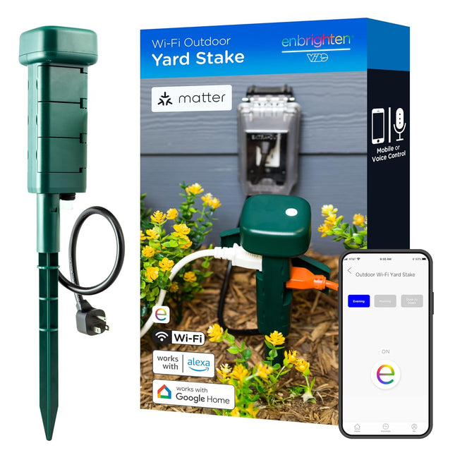Matter Outdoor Smart Plug Yard Stake, 6 Grounded Outlets, Green