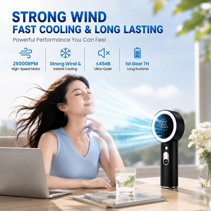 Portable Fan with Mist, Handheld Fan with 1-199 Speed, Ac-Level Ice Cooling Personal Fan, 26000 RPM Powerful Turbo Fan, 40Ml Water Tank & 5000Mah Battery Mini Fan for Travel, Makeup, Camping, Outdoors