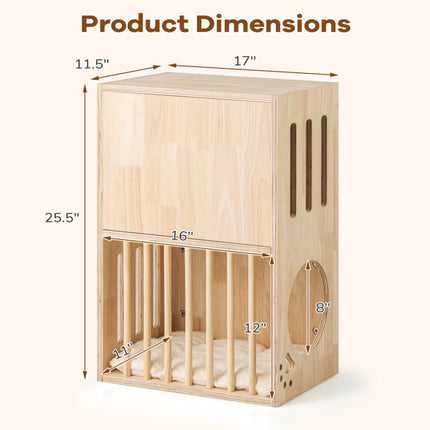 2-Tier Wooden Cat Condo Indoor Symmetrical Cat House with Removable Cushions