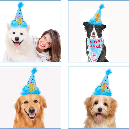Dog Birthday Party Supplies, Adjustable Blue Dog Bandana Set