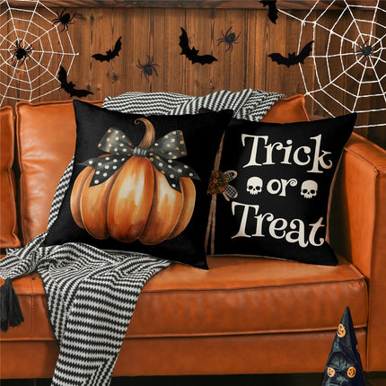 Happy Halloween Spider Web Pumpkin Ghost Throw Pillow Covers 18X18 Set of 4 Trick or Treat Spooky Skull Polka Dot Bow Cushion Case Decorations for Sofa Couch