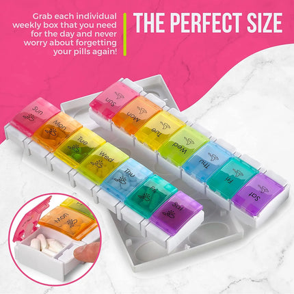 7 Day AM PM Pill Organizer Push Button Open a Daily Case - Plastic