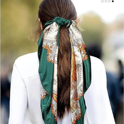 35” Large Satin Square Head Scarf - 2Pcs Silk Floral Head Scarves Women Hair Scarves Hair Bandanas