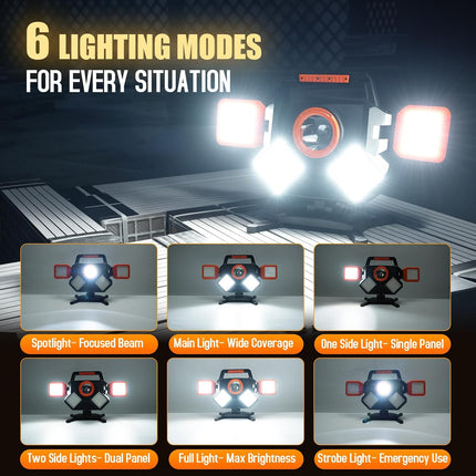 5000LM Rechargeable Work Light, Magnetic LED, Foldable & Rotatable
