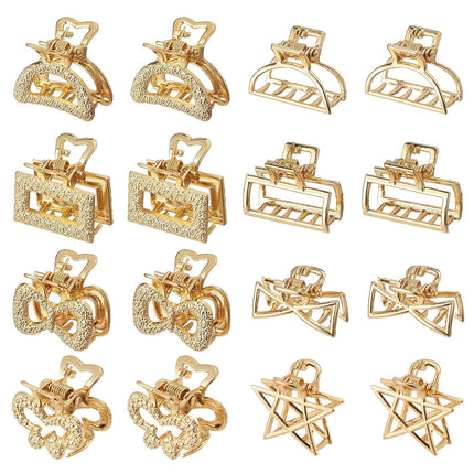 Mini Hair Clips for Women 16PCS 0.98" Gold Metal Small Claw Clips Women Non Slip Bangs Pins for Thick/Thin Hair(16Pcs-Style 10(NEW))