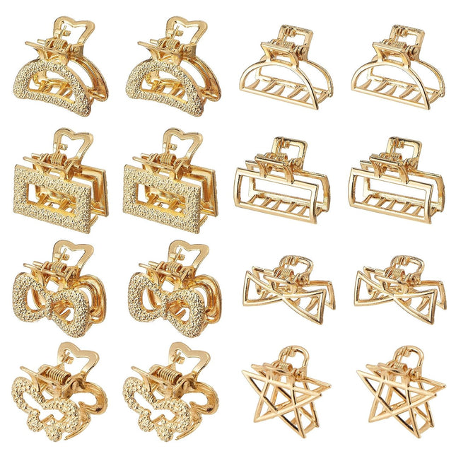 Mini Hair Clips for Women 16PCS 0.98" Gold Metal Small Claw Clips Women Non Slip Bangs Pins for Thick/Thin Hair(16Pcs-Style 10(NEW))