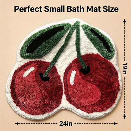 Cute Cherry Bath Mat, Non-Slip Absorbent Bath Mat Rug, Funny Cherry Bathroom Decor, Soft Flocked Bathroom Mat with Rubber Backing, 50X60Cm