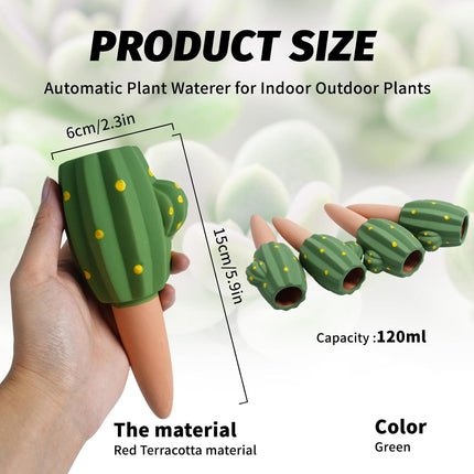4 Pack Terracotta Watering Spikes, Self Watering Planter Insert, Small Watering Globes for Vacation Care, Garden/Office/Outdoor/Indoor Plants