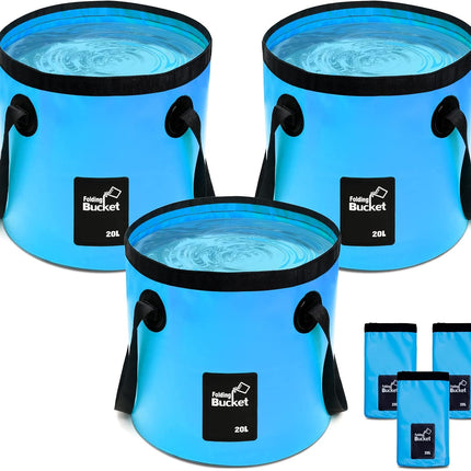 3 Pcs 5 Gallon Collapsible Bucket with Handle,Blue