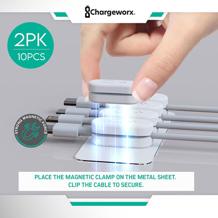 Magnetic Cable Holder Cable Management Multipurpose Desktop Cable Management System, 10-Pack, Great for USB-C, Lightning, Micro-Usb & Other Cables Sticks to Any Surface (White - 10 Pack)