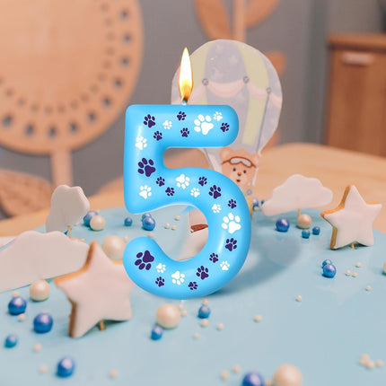 Blue Dog Paw Birthday Number Candles