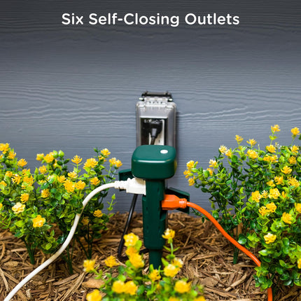 Matter Outdoor Smart Plug Yard Stake, 6 Grounded Outlets, Green