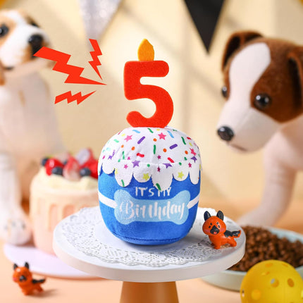 Dog Birthday Cake Toy Squeaky Plush Gift,5Th,Blue