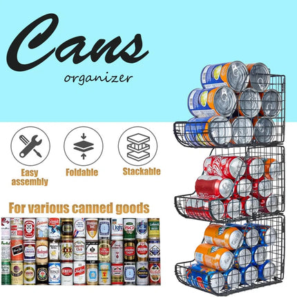 Stackable Can Organizer for Pantry 3Pack,Standing Dispenser Storage Bins,Metal Wire Basket Beverage Pop Soda Rack Stand Kitchen Pantry Countertop Cabinets,Stacking Canned Food Holder