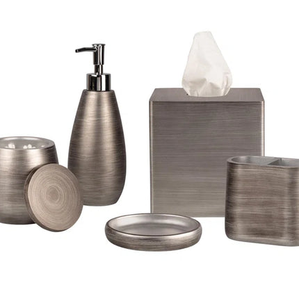Urban Oasis Bath Accessory 5Pc Set (Designed by Taniya Nayak): Cotton Ball Jar, Soap Dish, Lotion Pump, Toothbrush Holder & Boutique Tissue Box Cover
