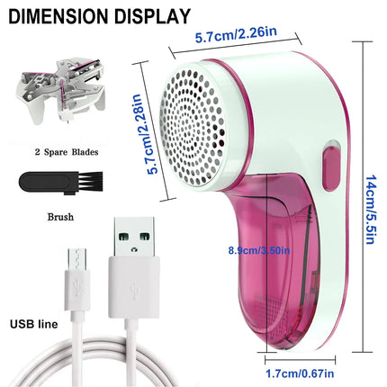 Electric Lint Remover, USB Rechargeable Fabric Shaver for Clothes, Cordless Sweater Defuzzer with 3 Stainless Steel Blades, Portable Bobble & Fuzz Remover, Red