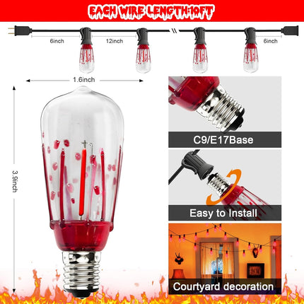 10Ft Halloween LED String Light with Red Blood Tear Drops, Halloween Decorations Lights with 10 ST40 LED Bulbs, Outdoor Spooky Lights for Patio, Balcony, Party Decoration, Black