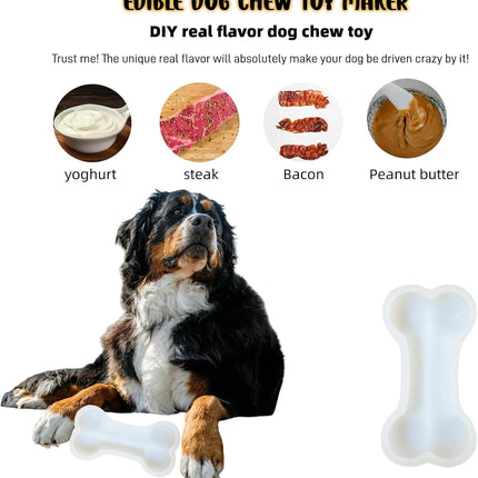 Large Silicone Dog Bone Mold 2 Pack - Large Bone Shaped Ice Cube Trays, Dishwasher Safe Non-Stick Freezer & Oven Mold for Frozen Treats, Baking, Dog Chews (White)