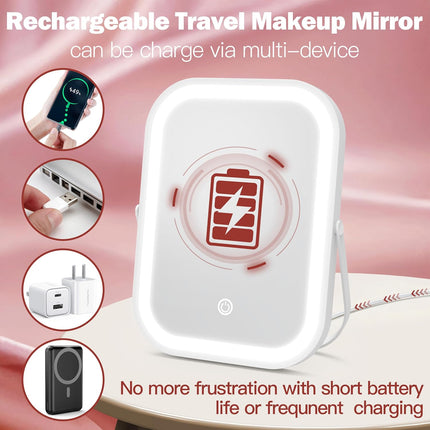 6X8 Inch Rechargeable Makeup Mirror with Lights, 3 Color, Portable