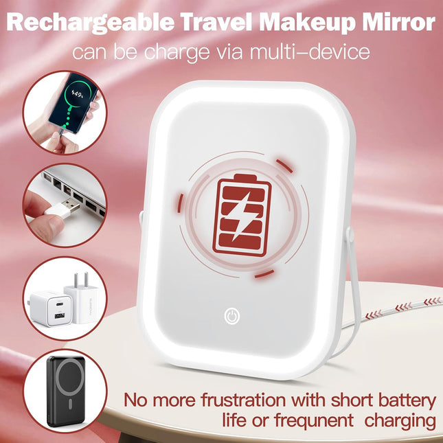 6X8 Inch Rechargeable Makeup Mirror with Lights, 3 Color, Portable