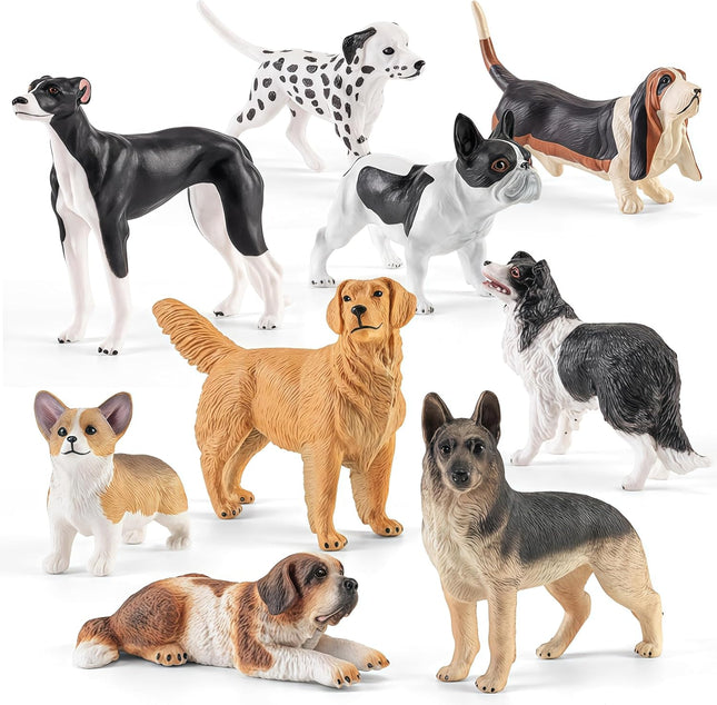 9 PCS Medium Realistic Dog Figurines Set, Pet Animal Toys Figures