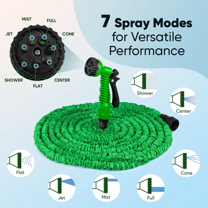 50Ft Expandable Flexible Garden Water Hose, 7 Sprayer Nozzle, Nylon, Outdoor