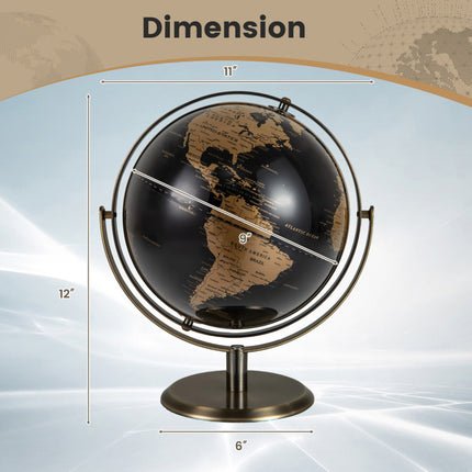 9-Inch Metallic Black World Globe with Metal Stand