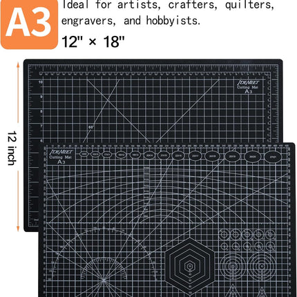 Density-Upgraded 18"X12" Self Healing Cutting Mat,  Rotary Sewing Mat for Crafts, 5-Ply Blade Table Protector Cut Board for Fabric Leather Cutting Quilting Modeling Hobby Project, A3, Black