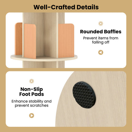 3-Tier Rotating Bookshelf with Dividers and Anti-Falling Baffles