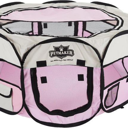 Portable Puppy Playpen - Small Pop-Up Play Yard for Pets up to 25Lbs with Mesh Windows, 2 Pockets, Zippered Roof, and Carry Bag by  (Pink)