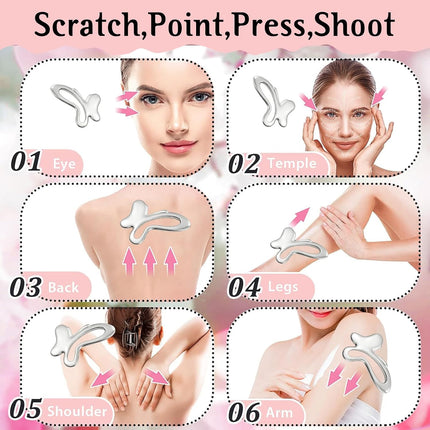 Gua Sha & Face Roller, Stainless Steel Gua Sha Facial Tools, Lymphatic Drainage Massager for Face, Eyes, Chin & Jawline Sculpting, Body Gua Sha Tools with Pouch