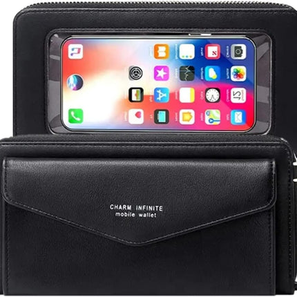 Faux Leather Crossbody Phone Bag for Women, RFID Blocking Touch Screen Wallet Shoulder Handbag with Clear Phone Window