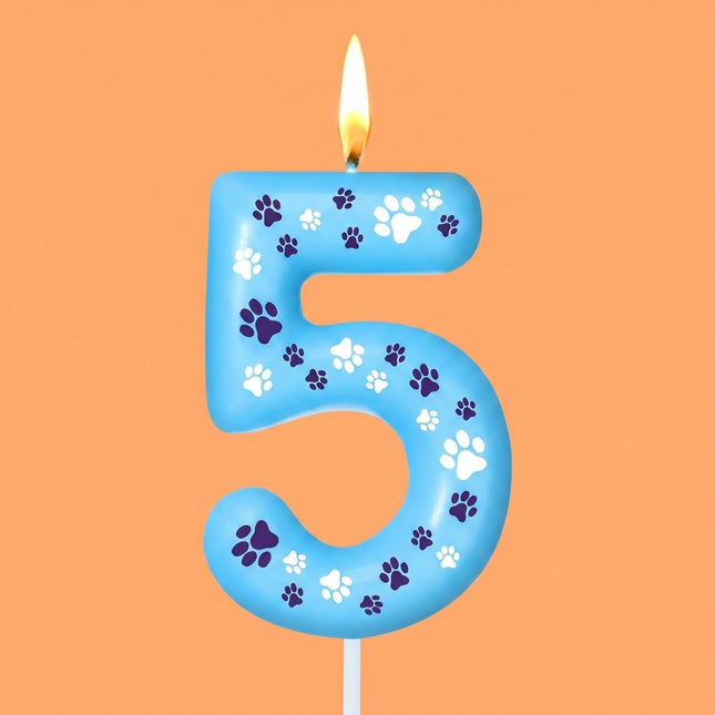Blue Dog Paw Birthday Number Candles