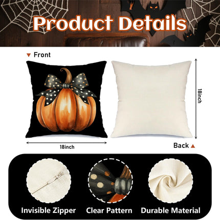 Happy Halloween Spider Web Pumpkin Ghost Throw Pillow Covers 18X18 Set of 4 Trick or Treat Spooky Skull Polka Dot Bow Cushion Case Decorations for Sofa Couch