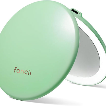 Taylor LED Lighted Compact Makeup Mirror, Rechargeable, 10X /1X Magnifying, 3 Light Settings, XL Large 5” Wide | Travel Mirror for Purses (Mint Green)