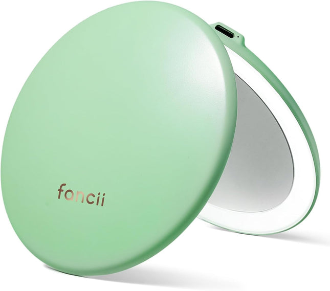 Taylor LED Lighted Compact Makeup Mirror, Rechargeable, 10X /1X Magnifying, 3 Light Settings, XL Large 5” Wide | Travel Mirror for Purses (Mint Green)