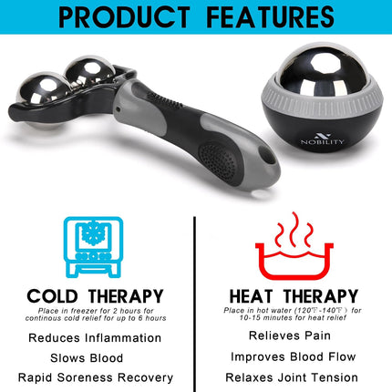 Massage Ball Roller– Ice Cold and Hot for Deep Tissue and Sore Muscle Relief of Stiffness and Stress, Body, Neck, Back, Foot, Plantar Double Grey