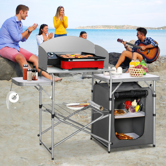 Outdoor BBQ Portable Grilling Table with Windscreen Bag
