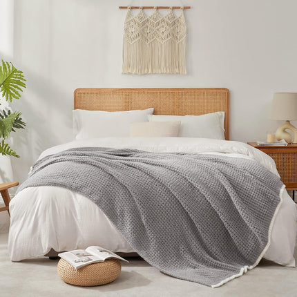 Ultra Soft Waffle Throw Blanket for Couch Bed Sofa 50X60 Inches, Reversible Grey Blanket Microfiber Fluffy Fuzzy Cozy Knit Throws for Women Mothers Birthday Gifts